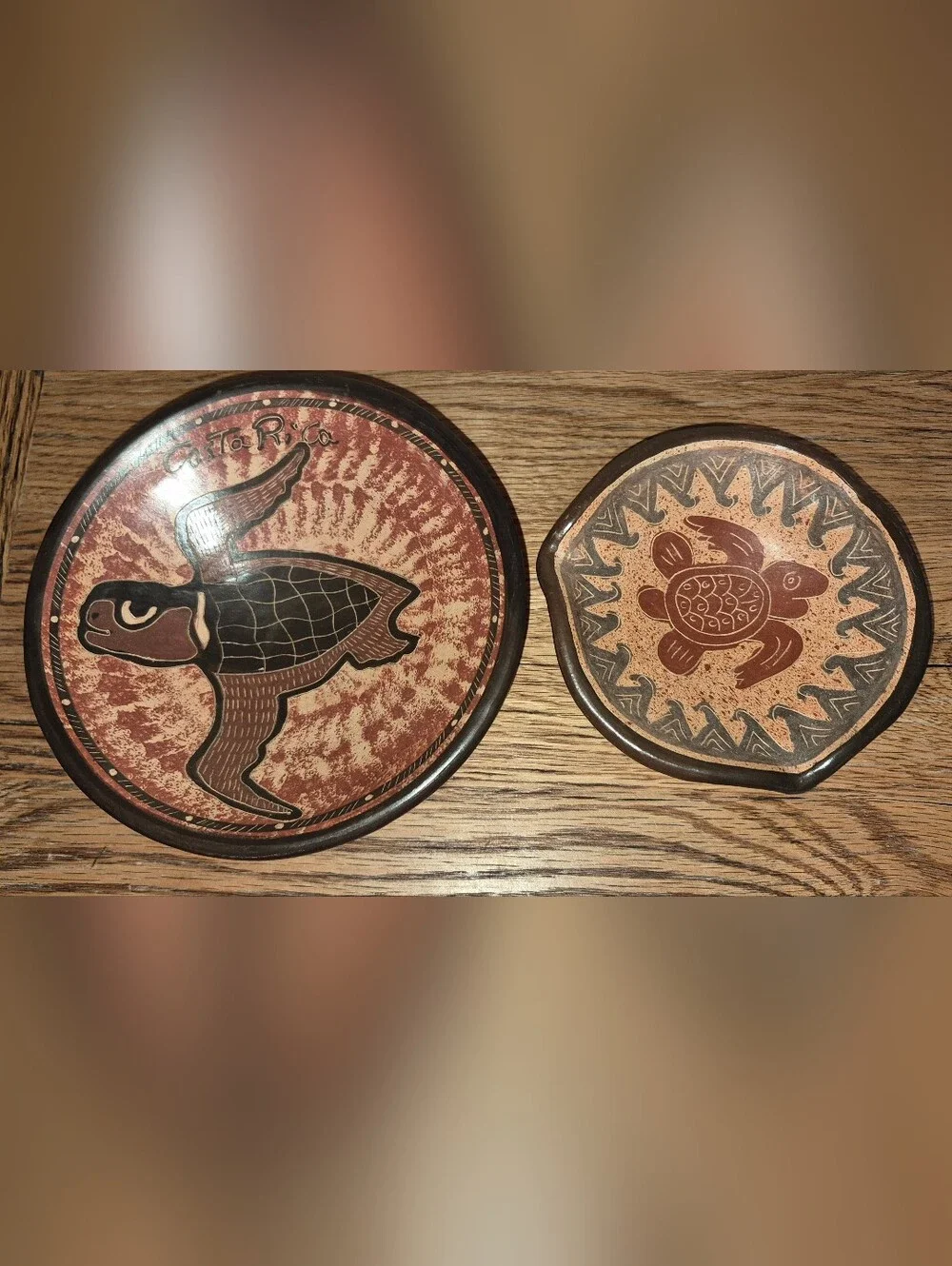 2 Handmade, Terracotta Costa Rican Chorotega pottery Bowls W/ Turtles